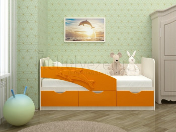 Дельфин-3 Кровать детская 3 ящика без ручек 1.6 Оранжевый глянец в Шушенском - shushenskoe.mebel54.com | фото
