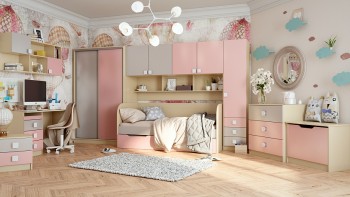 Детская комната Грэйси (Розовый/Серый/корпус Клен) в Шушенском - shushenskoe.mebel54.com | фото