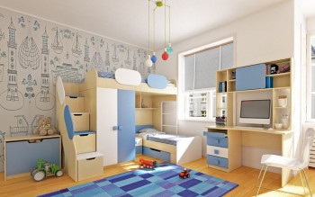 Детская комната Скай (Синий/Белый/корпус Клен) в Шушенском - shushenskoe.mebel54.com | фото