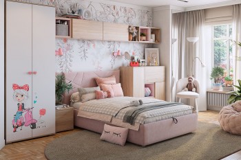 Комплект детской мебели Алина К2 Дуб мария/белый/нежно-розовый велюр в Шушенском - shushenskoe.mebel54.com | фото