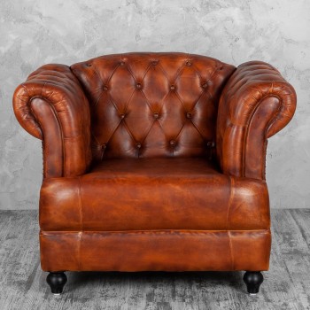 Кресло кожаное Лофт Честер-Нью (Коричневый, Рыжий) в Шушенском - shushenskoe.mebel54.com | фото
