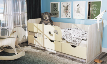 Кровать детская Минима Лего 1,86м с ящиками (дуб атланта/крем) в Шушенском - shushenskoe.mebel54.com | фото