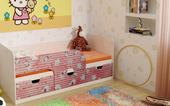 Кровать детская Минима Лего 1,86м с ящиками (дуб атланта/лиловый сад) в Шушенском - shushenskoe.mebel54.com | фото