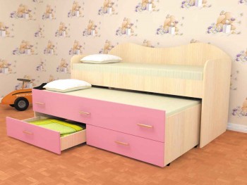 Кровать детская Нимфа двухместная 2.0 Дуб молочный/Розовый в Шушенском - shushenskoe.mebel54.com | фото