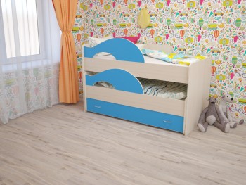 Кровать детская Радуга 1600 Млечный дуб/Голубой в Шушенском - shushenskoe.mebel54.com | фото