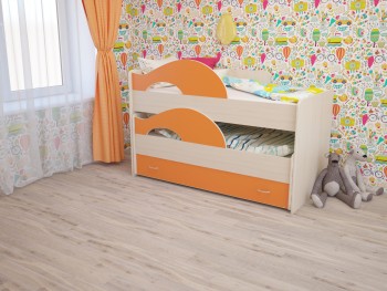Кровать детская Радуга 1600 Млечный дуб/Оранжевый в Шушенском - shushenskoe.mebel54.com | фото