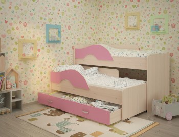 Кровать детская Радуга 1600 Млечный дуб/Розовый в Шушенском - shushenskoe.mebel54.com | фото
