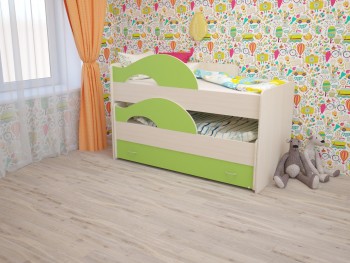 Кровать детская Радуга 1600 Млечный дуб/Салатовый в Шушенском - shushenskoe.mebel54.com | фото