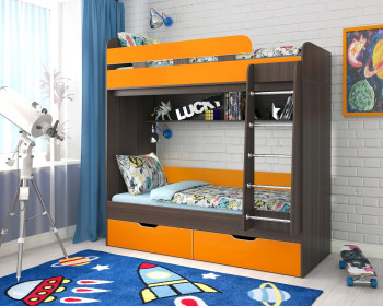 Кровать двухъярусная Юниор-5  Бодего/Оранжевый в Шушенском - shushenskoe.mebel54.com | фото