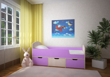 Кровать Малыш-мини Дуб молочный/Ирис в Шушенском - shushenskoe.mebel54.com | фото