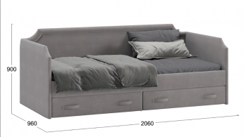Кровать с мягкой обивкой и ящиками «Кантри» Тип 1 (900) (Велюр Светло-серый) в Шушенском - shushenskoe.mebel54.com | фото