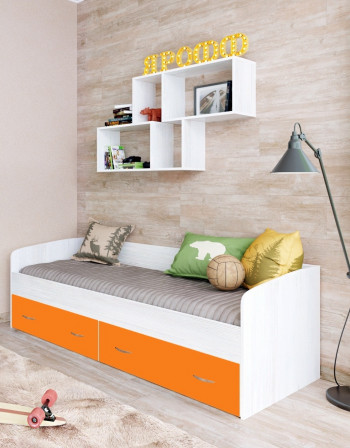 Кровать с выкатными ящиками Винтерберг/Оранжевый в Шушенском - shushenskoe.mebel54.com | фото