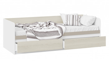 Кровать «Сканди» с 2 ящиками Дуб Гарден/Белый/Глиняный серый в Шушенском - shushenskoe.mebel54.com | фото