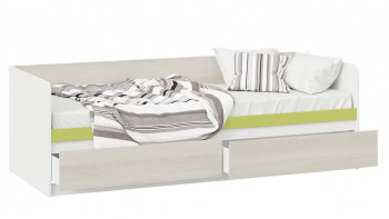 Кровать «Сканди» с 2 ящиками Дуб Гарден/Белый/Зеленый в Шушенском - shushenskoe.mebel54.com | фото