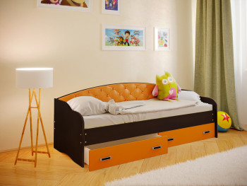 Кровать Софа-7 с мягкой спинкой (800х1900) Венге/Оранжевый в Шушенском - shushenskoe.mebel54.com | фото