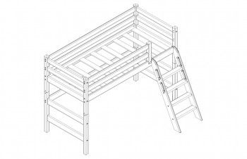 Кровать Соня вариант 6 полувысокая с наклонной лестницей Белый полупрозрачный в Шушенском - shushenskoe.mebel54.com | фото