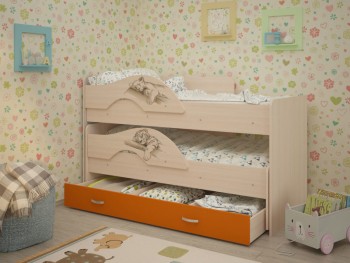 Кровать выкатная Радуга-Сафари детская 1600 Млечный дуб/Оранжевый в Шушенском - shushenskoe.mebel54.com | фото