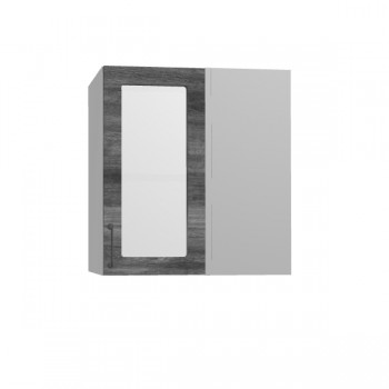 Лофт ПУС 650 шкаф верхний угловой со стеклом (Дуб бурый/корпус Серый) в Шушенском - shushenskoe.mebel54.com | фото