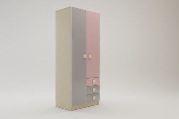 Шкаф 2-х створчатый с ящиками Грэйси (Розовый/Серый/корпус Клен) в Шушенском - shushenskoe.mebel54.com | фото