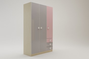 Шкаф 3-х створчатый с ящиками Грэйси (Розовый/Серый/корпус Клен) в Шушенском - shushenskoe.mebel54.com | фото