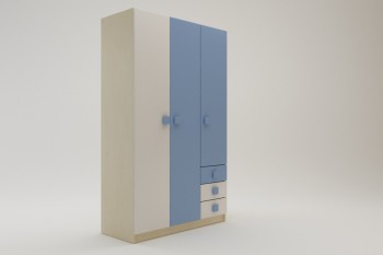 Шкаф 3-х створчатый с ящиками Скай (Синий/Белый/корпус Клен) в Шушенском - shushenskoe.mebel54.com | фото