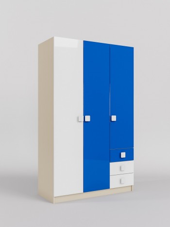 Шкаф 3-х створчатый с ящиками Скай люкс (Синий/Белый/корпус Клен) в Шушенском - shushenskoe.mebel54.com | фото