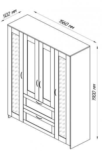 Шкаф четырехдверный Сириус с 1 зеркалом и 2 ящиками дуб венге в Шушенском - shushenskoe.mebel54.com | фото