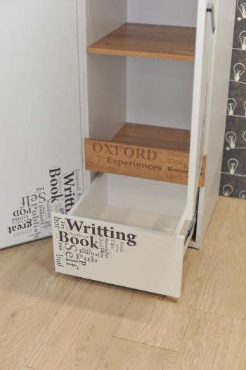 Шкаф для белья «Оксфорд» (Ривьера/Белый с рисунком) в Шушенском - shushenskoe.mebel54.com | фото