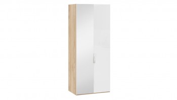 Шкаф для одежды с 1 глухой и 1 зеркальной дверями левый «Эмбер» Яблоня Беллуно/Белый глянец в Шушенском - shushenskoe.mebel54.com | фото