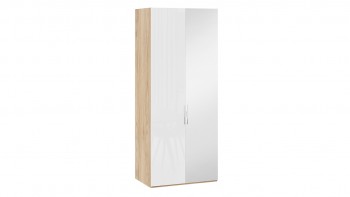Шкаф для одежды с 1 глухой и 1 зеркальной дверями правый «Эмбер» Яблоня Беллуно/Белый глянец в Шушенском - shushenskoe.mebel54.com | фото
