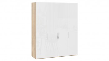 Шкаф для одежды с 4 глухими дверями «Эмбер» Яблоня Беллуно/Белый глянец в Шушенском - shushenskoe.mebel54.com | фото