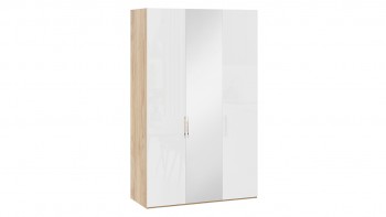 Шкаф комбинированный с 2 глухими и 1 зеркальной дверями правый «Эмбер» Яблоня Беллуно/Белый глянец в Шушенском - shushenskoe.mebel54.com | фото