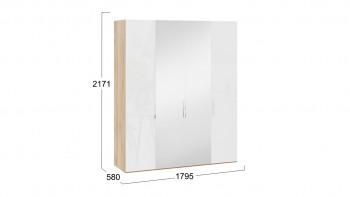 Шкаф комбинированный с 2 глухими и 2 зеркальными дверями «Эмбер» Яблоня Беллуно/Белый глянец в Шушенском - shushenskoe.mebel54.com | фото