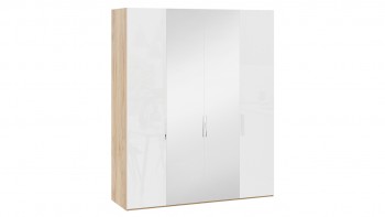 Шкаф комбинированный с 2 глухими и 2 зеркальными дверями «Эмбер» Яблоня Беллуно/Белый глянец в Шушенском - shushenskoe.mebel54.com | фото