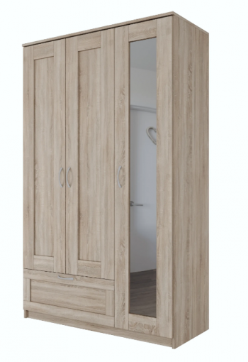 Шкаф трехдверный Сириус с зеркалом и 1 ящиком дуб сонома в Шушенском - shushenskoe.mebel54.com | фото